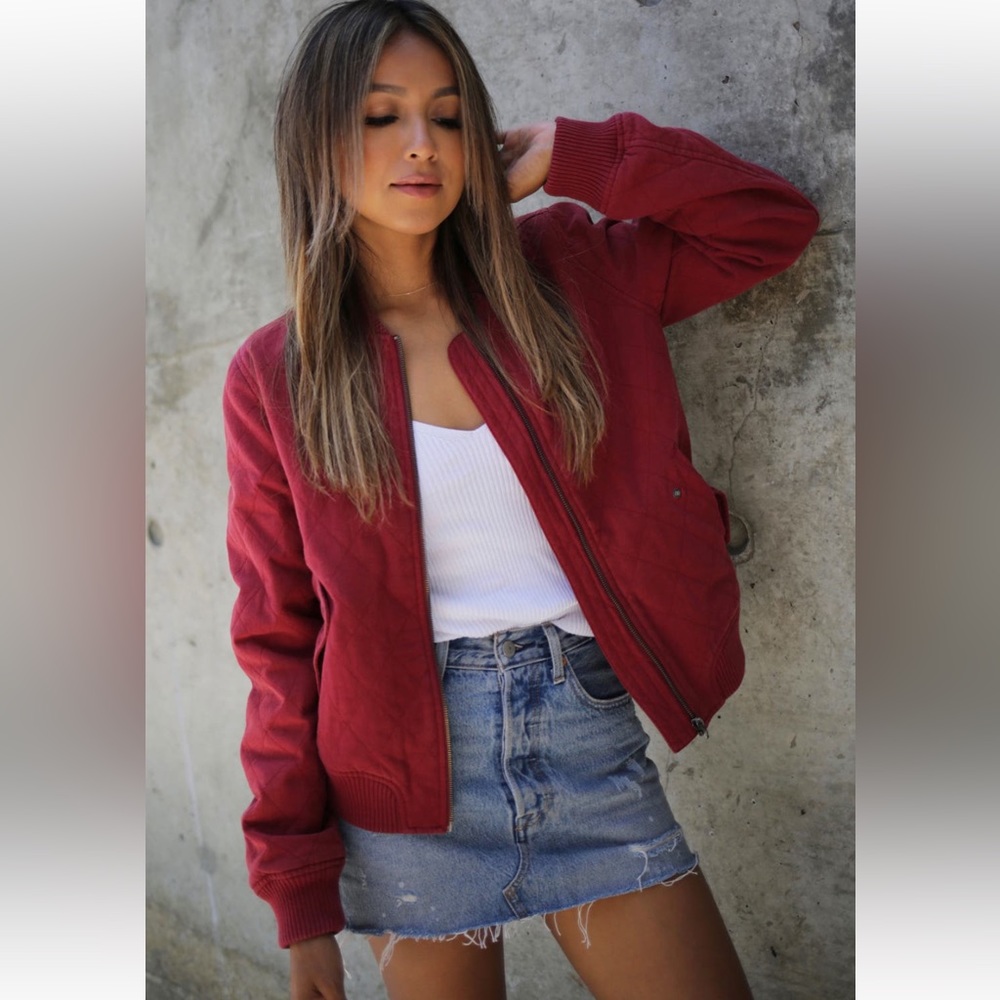 Sincerely Jules Quilted Bomber Jacket in Deep Red